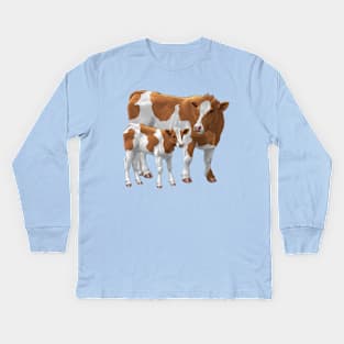 Guernsey Cow and Cute Calf Kids Long Sleeve T-Shirt